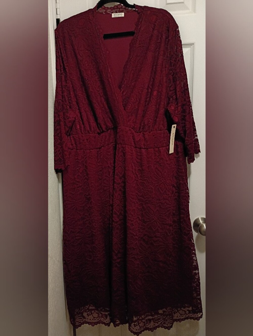 Kiyonna Mademoiselle Lace A-Line Pinot Noir 3/4 Sleeve Plus Size 4X NWT